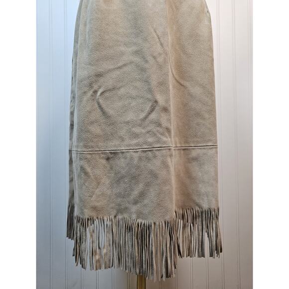 Zebra Leather Canada Tan Suede Leather Fringe Skirt Women's 6 Western Vintage - Picture 2 of 9